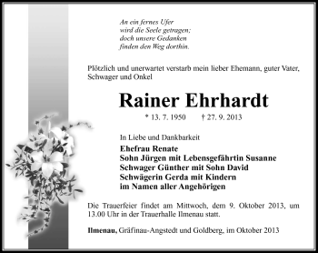 Traueranzeige von Rainer Ehrhardt von Südthüringer Presse