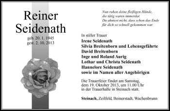 Traueranzeige von Reiner Seidennath von Südthüringer Presse