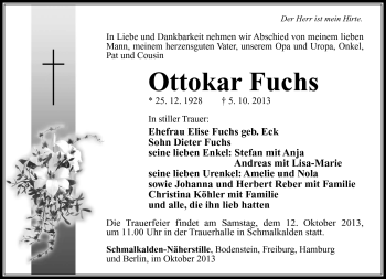 Traueranzeige von Ottokar Fuchs von Südthüringer Presse