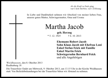 Traueranzeige von Martha Jacob von Neue Presse Coburg