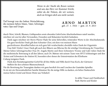 Traueranzeige von Arno Martin von Südthüringer Presse