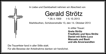 Traueranzeige von Gerald Strötz von Frankenpost