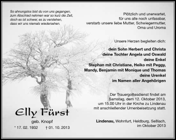 Traueranzeige von Elly Fürst von Südthüringer Presse