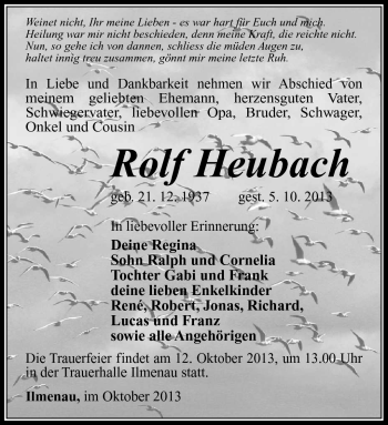 Traueranzeige von Hans Eberhard Rolf Heubach von Südthüringer Presse