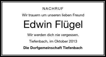 Traueranzeige von Edwin Flügel von Frankenpost