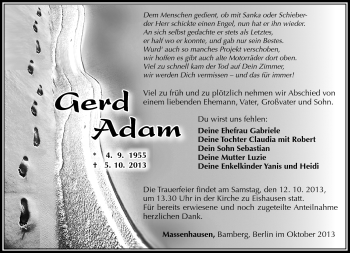 Traueranzeige von Gerd Adam von Südthüringer Presse