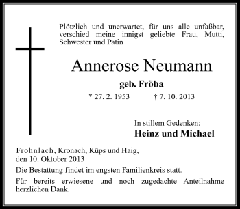 Traueranzeige von Annerose Neumann von Neue Presse Coburg