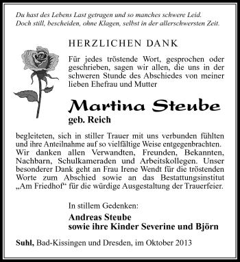 Traueranzeige von Martina Steube von Südthüringer Presse