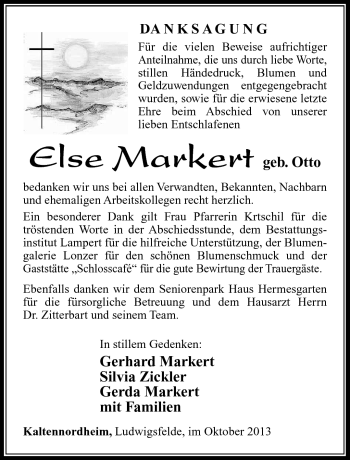 Traueranzeige von Else Markert von Südthüringer Presse