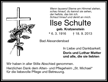 Traueranzeige von Ilse Schulte von Frankenpost