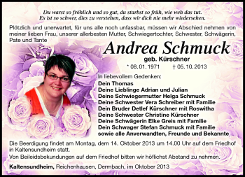 Traueranzeige von Andrea Schmuck von Südthüringer Presse