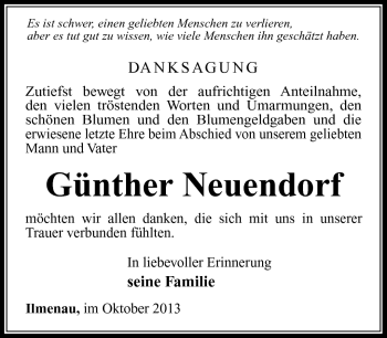 Traueranzeige von Günther Neuendorf von Südthüringer Presse