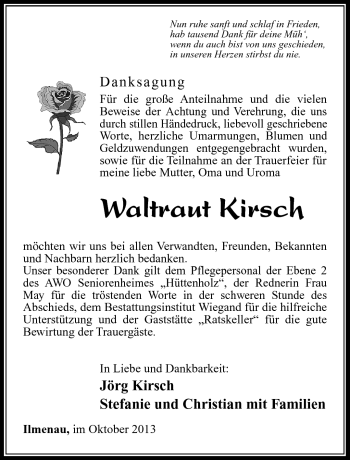 Traueranzeige von Waltraut Kirsch von Südthüringer Presse