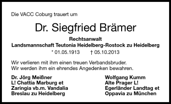 Traueranzeige von Siegfried Brämer von Neue Presse Coburg