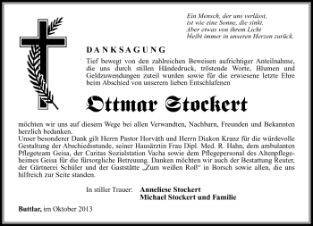 Traueranzeige von Ottmar Stockert von Südthüringer Presse