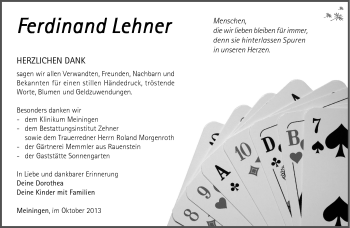 Traueranzeige von Ferdinand Lehner von Südthüringer Presse