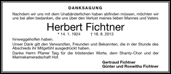 Traueranzeige von Herbert Fichtner von Frankenpost