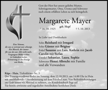Traueranzeige von Margarete Mayer von Neue Presse Coburg