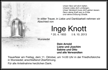 Traueranzeige von Inge Knott von Frankenpost