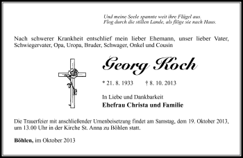Traueranzeige von Georg Koch von Südthüringer Presse