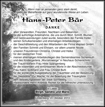 Traueranzeige von Hans-Peter Bär von Südthüringer Presse