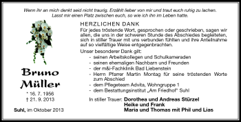 Traueranzeige von Bruno Müller von Südthüringer Presse