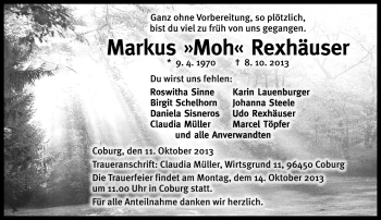Traueranzeige von Markus Rexhäuser von Neue Presse Coburg