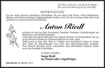 Traueranzeige von Anton Riedl von Südthüringer Presse