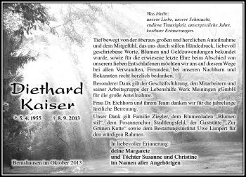Traueranzeige von Diethard Kaiser von Südthüringer Presse