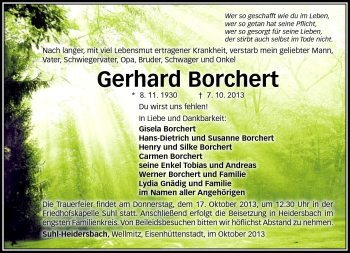 Traueranzeige von Gerhard Borchert von Südthüringer Presse