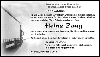 Traueranzeige von Heinz Zang von Südthüringer Presse