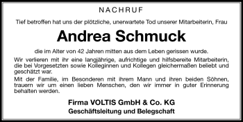 Traueranzeige von Andrea Schmuck von Südthüringer Presse