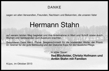 Traueranzeige von Hermann Stahn von Neue Presse Coburg