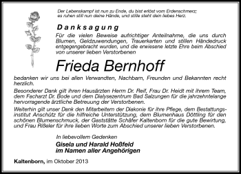 Traueranzeige von Frieda Bernhoff von Südthüringer Presse
