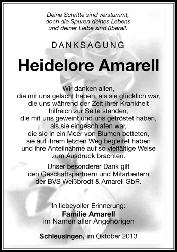Traueranzeige von Heidelore Amarell von Südthüringer Presse