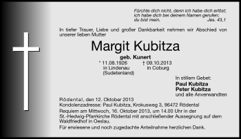 Traueranzeige von Margit Kubitza von Neue Presse Coburg