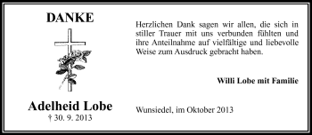 Traueranzeige von Adelheid Lobe von Frankenpost