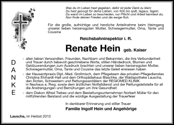 Traueranzeige von Renate Hein von Südthüringer Presse