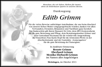 Traueranzeige von Edith Grimm von Südthüringer Presse