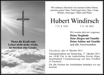 Traueranzeige von Hubert Windirsch von Neue Presse Coburg