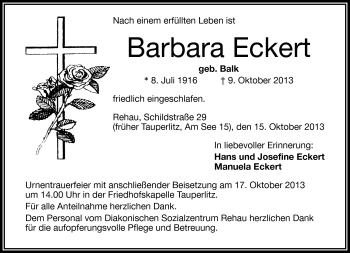 Traueranzeige von Barbara Eckert von Frankenpost