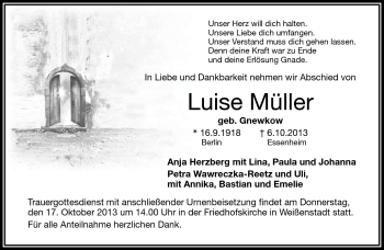 Traueranzeige von Luise Müller von Frankenpost