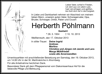 Traueranzeige von Herberth Pöhlmann von Frankenpost