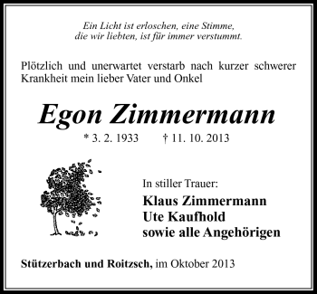 Traueranzeige von Egon Zimmermann von Südthüringer Presse