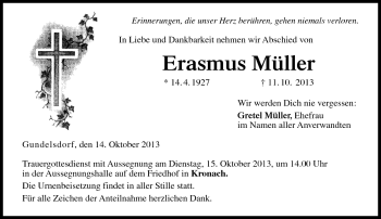 Traueranzeige von Erasmus Müller von Neue Presse Coburg