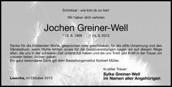 Traueranzeige von Jochen Greiner-Well von Südthüringer Presse