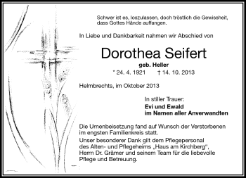 Traueranzeige von Dorothea Seifert von Frankenpost