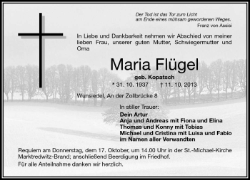 Traueranzeige von Maria Flügel von Frankenpost