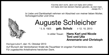Traueranzeige von Auguste Schleicher von Neue Presse Coburg
