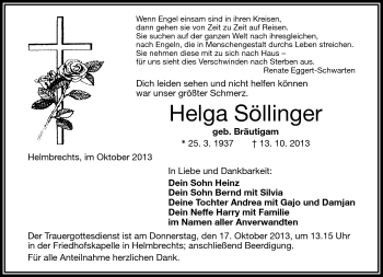 Traueranzeige von Helga Söllinter von Frankenpost